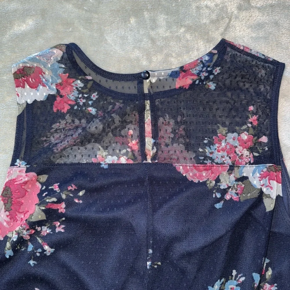 Apt. 9 Navy Mesh Top with Floral Accents